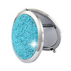 Diamond-encrusted Metal Double Side Folding Mini Portable Round Small Makeup Mirror(Sky Blue)