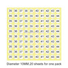 20 PCS Round Shape Number Sticker Shoe Size Label, Number 35-44