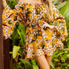 Printed Elastic Waist Strap Off-shoulder Loose Dress (Color:Yellow Size:M)