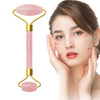 Double Head Massage Roller Natural Rose Crystal Quartz Jade Stone Anti Cellulite Wrinkle Facial Body Beauty Health Tool(Pink)