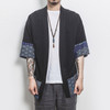 Retro Hanfu Seven-quarter Sleeve Cotton Linen Solid Stitching Youth Men Cardigan Coat, Size:L(Black)