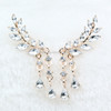 Women Crystal Leaf Fringed Earrings Gold