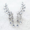 Women Crystal Leaf fringed Earrings silver