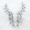 Women Crystal Leaf fringed Earrings silver