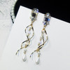 Women Spiral Design Elegant Crystal Pearl Long Earrings Fashion Jewelry