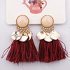 Ethnic Bohemia Women Dangle Drop Earrings Round Resin Tassel Earrings(Dark Red)