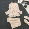 Bathrobe Pajamas Imitation Silk Pajamas Lapel Casual Silk Home Wear, Size:M(Light Pink)