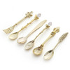 2Sets Vintage Mini Coffee Spoons Suit Royal Style Metal Carved Coffee Fruit Cutler Dessert Flatware Kitchen Tools Gold