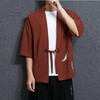 Men Loose Embroidery Hanfu Robe Cardigan, Size:XXXL(Brown)
