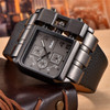 Oulm 3364 Men Square Dial Leather Belt Quartz Watch(Black)