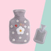 Cartoon Flowers Plush Hot Water Bottle Bag Injection Water Hand Warmer(Grey)