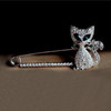 2 PCS Cute Green-Eyed Kitten With Drill Brooch(Silver)