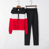 Long Sleeve Sweater Casual Sportswear Suit(Color:Black White Red Size:L)