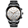 FNGEEN 5012 Men's Waterproof Luminous Imitate Six-needle Design Watch(Black steel white)