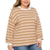 Casual Horizontal Strip Super Loose Large Size Sweater (Color:As Show Size:XL)