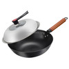 Uncoated Household Cast Iron Wok Suitable for Induction Cooker Gas Stove, Size:30cm Earless(Single Pot+Stand Lid)