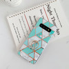 For Galaxy S10  Plating Colorful Geometric Pattern Mosaic Marble TPU Mobile Phone Case Rhinestone Stand Ring(Green PR2)