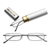 Reading Glasses Metal Spring Foot Portable Presbyopic Glasses with Tube Case +2.50D(Silver Gray )