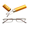 Reading Glasses Metal Spring Foot Portable Presbyopic Glasses with Tube Case +2.50D(Yellow )