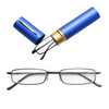 Reading Glasses Metal Spring Foot Portable Presbyopic Glasses with Tube Case +3.00D(Blue )