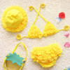 Baby Girl Bikini Lace 3 Pieces Bikini Set Cute Swimsuit with Hat, Size: S(Yellow)