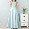 Satin Long Bridesmaid Sisters Skirt Slim Graduation Gown, Size:S(Ice Blue B)