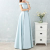 Satin Long Bridesmaid Sisters Skirt Slim Graduation Gown, Size:XL(Ice Blue C)