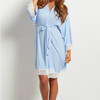 Solid Color Maternity Dress Lace Stitching Three-point Sleeves with Cardigan Breastfeeding Robes Pajamas, Size:S(Blue)