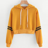 Striped Print Long Sleeve Navel Hooded Sweater, Size: S(Yellow)