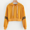 Striped Print Long Sleeve Navel Hooded Sweater, Size: S(Yellow)