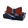 3 in 1 Men Rosewood Bowknot + Pocket Square Towel + 2 Cufflinks Set(Blue and White Stripes)