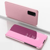 For Galaxy S20 Plated Mirror Horizontal Flip Leather Case with Holder(Rose Gold)