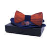 3 in 1 Men Rosewood Bowknot + Pocket Square Towel + 2 Cufflinks Set(Navy)