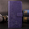 Four-leaf Clasp Embossed Buckle Mobile Phone Protection Leather Case with Lanyard & Card Slot & Wallet & Bracket Function for iPhone 11(Purple)