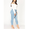 Shattered High Stretch Denim Pants (Color:Baby Blue Size:XXXL)