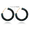 Women Crystal Hoop Earrings Geometric Round Shiny Rhinestone Big Earring Jewelry(Blue)