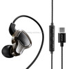 POLVCDG D6T USB-C / Type-C Interface Double Moving Circle In Ear Wired Stereo Earphone for Xiaomi / OPPO / Huawei / Vivo, Tuning Version (Black)