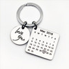 Personalized Calendar Keychain Hand Carved Calendar Keyring Stainless Steel Brelok(Silver)