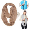 Women Solid Winter Infinity Scarf Pocket Loop Zipper Pocket Scarves (Khaki)