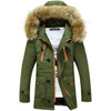 Long Section Cotton Suit Men Plus Velvet Thick Warm Jacket Large Fur Collar Coat Lovers Jacket, Size:XL(Army Green)