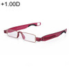 Portable Folding 360 Degree Rotation Presbyopic Reading Glasses with Pen Hanging, +1.00D(Wine Red)