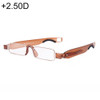 Portable Folding 360 Degree Rotation Presbyopic Reading Glasses with Pen Hanging, +2.50D(Brown)