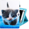 7 inch Universal Colored Drawing Horizontal Flip PU Leather Case with Holder & Card Slot(Blue White cat)