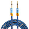 EMK 6.35mm Male to Male 4 Section Gold-plated Plug Grid Nylon Braided Audio Cable for Speaker Amplifier Mixer, Length: 2m(Blue)