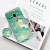 For Galaxy S9 Embossed varnished Marble TPU Protective Case with Holder(Dark Green)