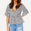 Spring Print Deep V-neck Short-sleeved Chiffon Shirt, Size: XXXL(White )