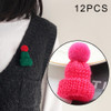 12PCS Cute Mini Knitted Hairball Hat Brooch Sweater Pins Badge(Lotus red)