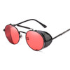 Retro Round Metal Sunglasses Unisex Design UV Protection Glasses(Black+Red)