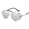 Retro Round Metal Sunglasses Unisex Design UV Protection Glasses(Silver+Silver)