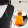 12PCS Cute Mini Knitted Hairball Hat Brooch Sweater Pins Badge(Orange)